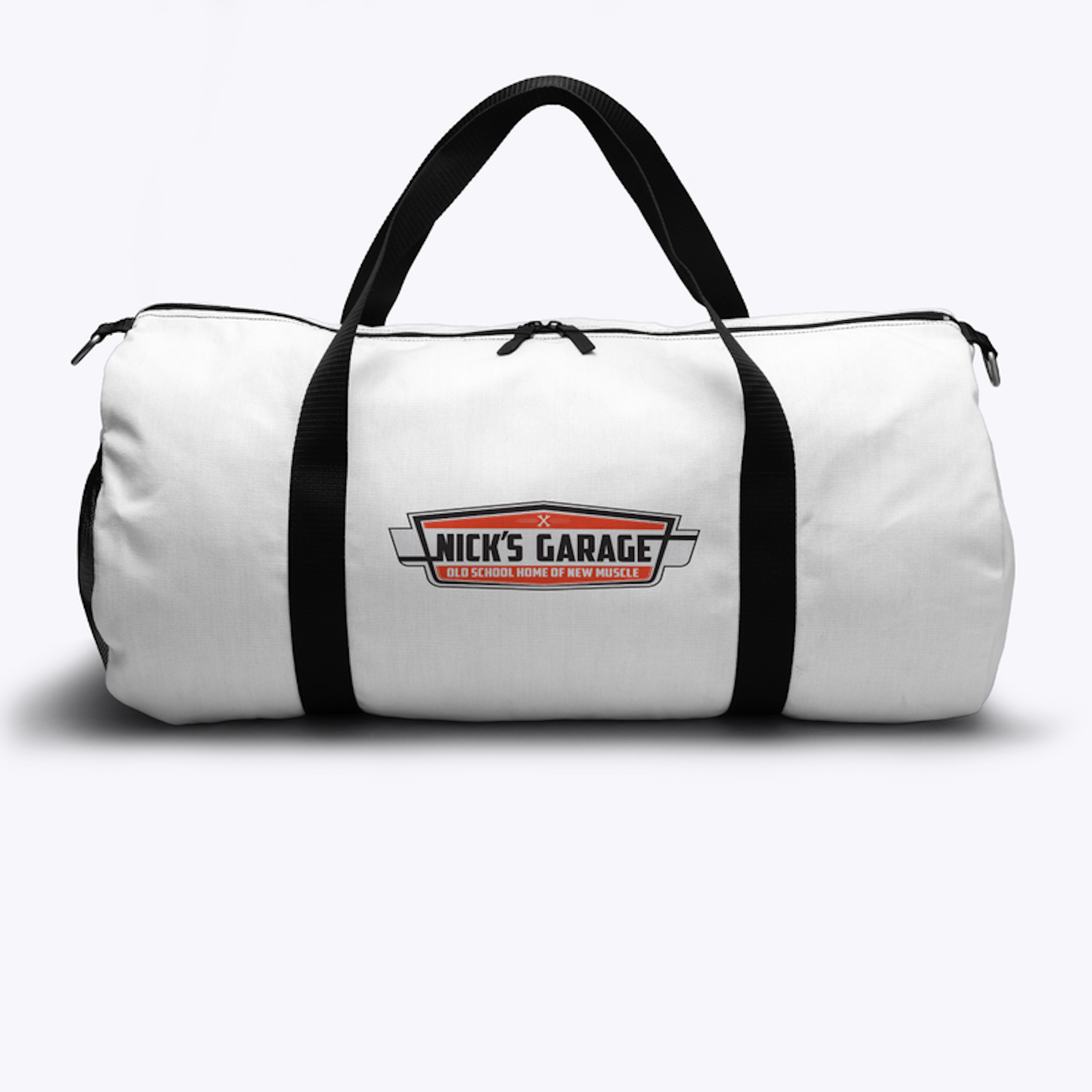 Nick's Garage White Duffle Bag